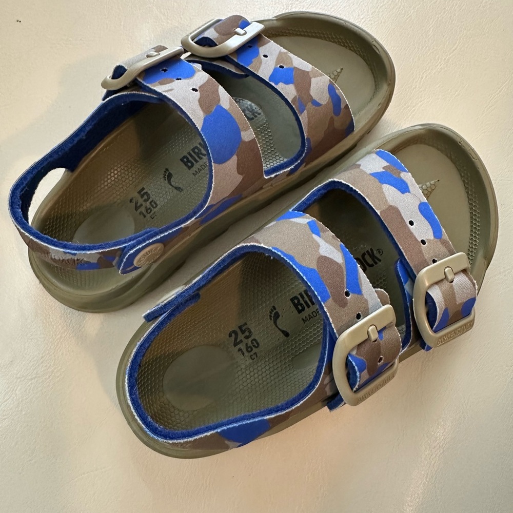 Birkenstock Kids' Camouflage Blue and Brown Sandals